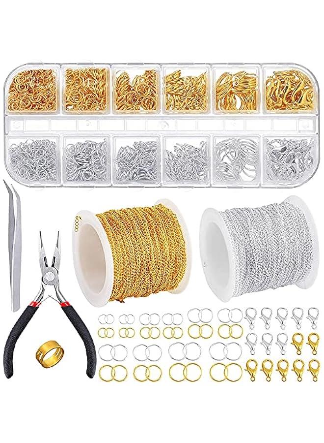 رينكس حلقات سوار الساعة م الستالس ستيل لصع المجورات م غوودر، 1000 قطعة م حلقات الوصل، 40 قطعة م مشاك سرطا ، مع ملاقط محية وفتاحة حلقات وصل حاسية، مجموعة لوازم صع المجورات - Image 1