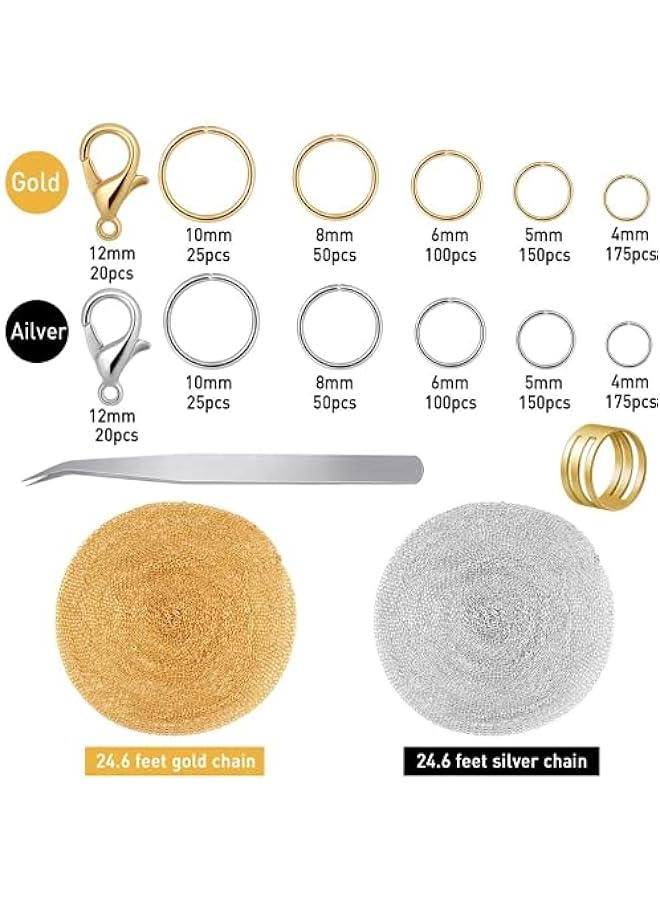 رينكس حلقات سوار الساعة م الستالس ستيل لصع المجورات م غوودر، 1000 قطعة م حلقات الوصل، 40 قطعة م مشاك سرطا ، مع ملاقط محية وفتاحة حلقات وصل حاسية، مجموعة لوازم صع المجورات - Image 2