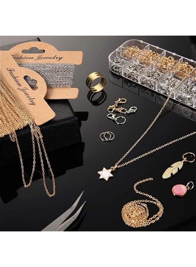 رينكس حلقات سوار الساعة م الستالس ستيل لصع المجورات م غوودر، 1000 قطعة م حلقات الوصل، 40 قطعة م مشاك سرطا ، مع ملاقط محية وفتاحة حلقات وصل حاسية، مجموعة لوازم صع المجورات - Image 3