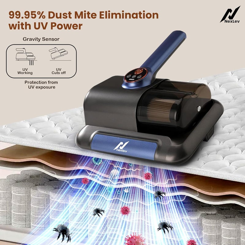 Nexlev Cordless Mite RemoverAntiAllergen Bed Sofa Car Seat Dust Mite Cleaning UV Light with Gravity Sensor HEPA filterStrong Double Beat 4500 mAh BatteryUSB TypeCDust Mite UV Pro MR02 - Image 3