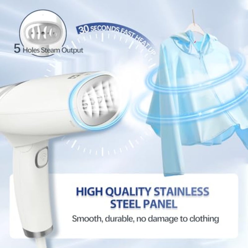 Handheld Steamer for Travel and Home Use, Stainless Steel Body, Black, 1000W Fast Heat-up with Auto Power-off Protection and Detachable Brush - Image 4