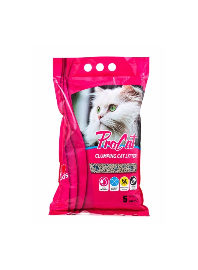ProCat Premium Rose Scented Clumping Cat Litter, 5 Liter Bag - Ultra Absorbent Natural Bentonite, 99% Dust-Free, Instant Strong Clumping & Advanced Odor Block