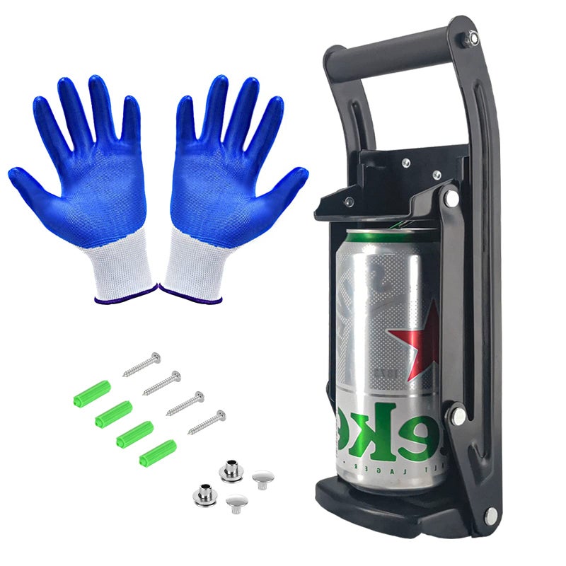 MinliGUY Can Crushers for Recycling Aluminum Can Crusher for 16oz  12oz Soda  Beer Can Wall Mounted Can Smasher with Gloves 