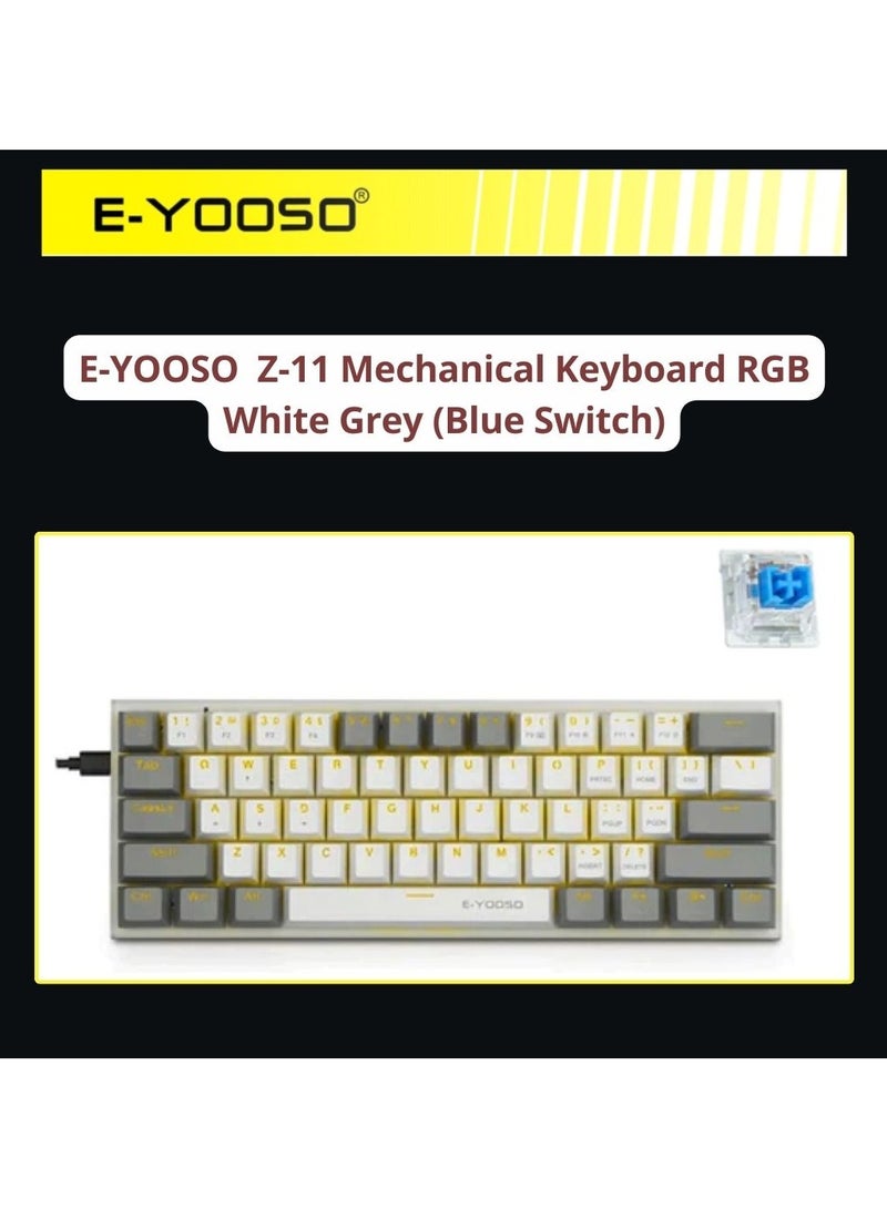 E-Yooso Z-11 أحادية اللون أصفر فاتح 61 مفتاحًا لوحة مفاتيح ميكانيكية قابلة للتبديل السريع رمادي / أبيض - مفتاح أزرق