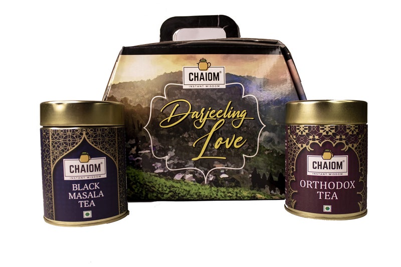 CHAIOM Darjeeling Love Tea, Love Of Heaven in Classy Suitcase, Pack of 2 (Black Masala Tea & Orthodox Tea) | 500 gm - Image 1