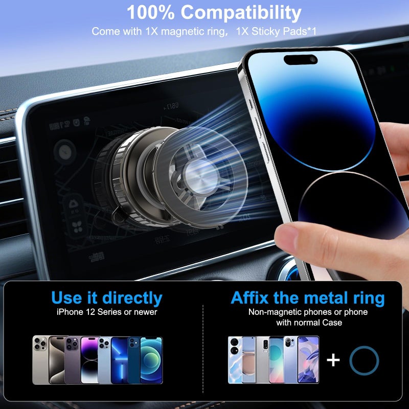 HUGSEE 2025 New Vacuum Magnetic Phone Holder for Car, Magsafe Car Mount for Car/Gym/Mirror/Smooth Surface, Compatible with iPhone Android and All Smartphones(G518) - Image 4