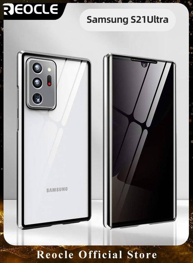 REOCLE Phone Case for Samsung S21 Ultra Magnetic Cover Magnetic Adsorption Technology Metal Frame Case Tempered Glass Back Cover Support Wireless Charging - Image 1