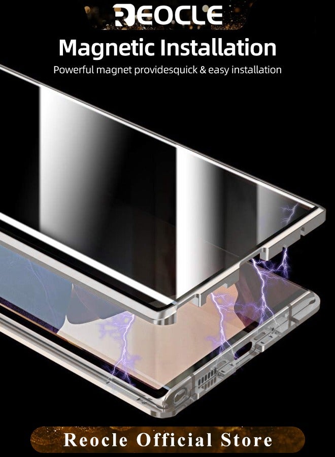 REOCLE Phone Case for Samsung S21 Ultra Magnetic Cover Magnetic Adsorption Technology Metal Frame Case Tempered Glass Back Cover Support Wireless Charging - Image 3