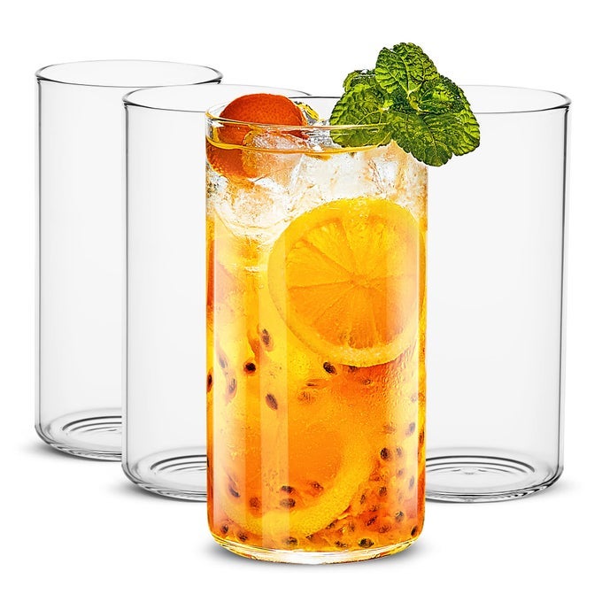 DRINKING GLASSES 19 OZ THIN HIGHBALL GLASSES SET OF 4CLEAR TALL GLASS CUPS FOR WATER JUICE BEER DRINKS AND COCKTAILS AND MIXED DRINKS