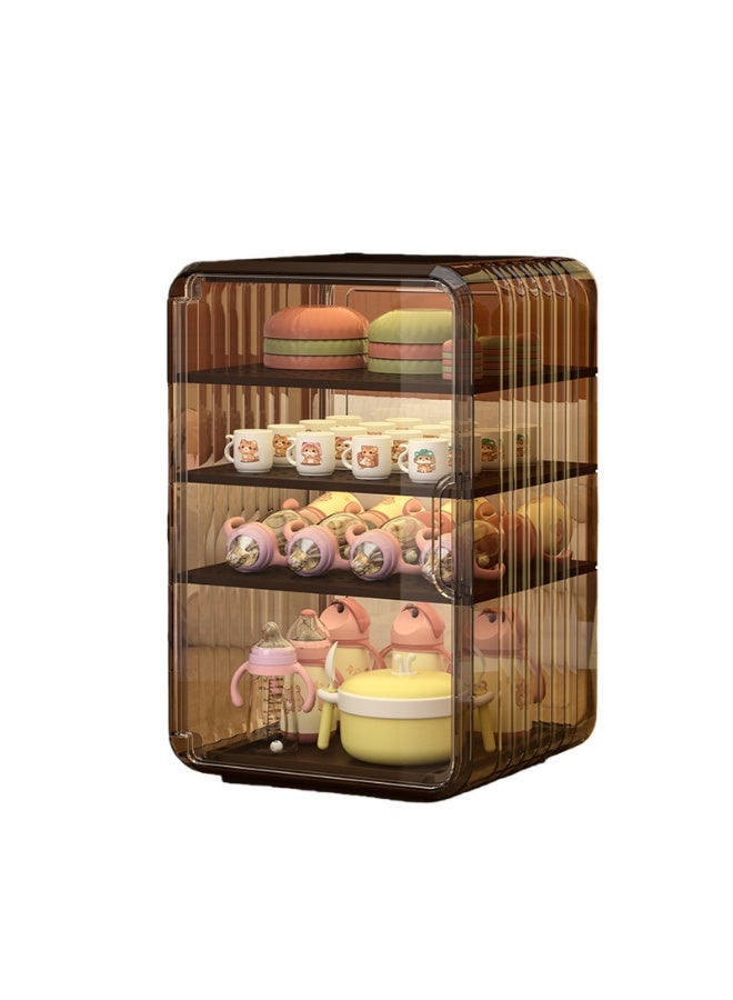 NANAO Bottle Storage Organizer Baby, Multi Layer Dustproof Storage Box With Cover, For Baby Bottles Kitchen Table Fridge Closet Bedroom Dorm Room Pantry Nursery(4 tiers-black) - Image 1