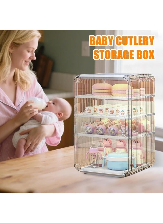 NANAO Bottle Storage Organizer Baby, Multi Layer Dustproof Storage Box With Cover, For Baby Bottles Kitchen Table Fridge Closet Bedroom Dorm Room Pantry Nursery(4 tiers-black) - Image 2