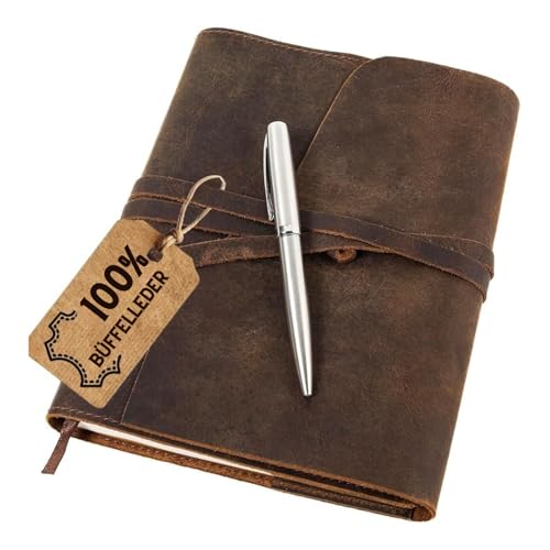 moonster Leather Journal Refillable Notebook - Writing Journals for Women, Mens Journal Leather Notebook Cover with Pen - Leather Bound Lined Paper A5 Travelers Diary - Travel Journal for Writing - Image 1