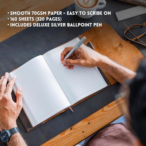 moonster Leather Journal Refillable Notebook - Writing Journals for Women, Mens Journal Leather Notebook Cover with Pen - Leather Bound Lined Paper A5 Travelers Diary - Travel Journal for Writing - Image 4