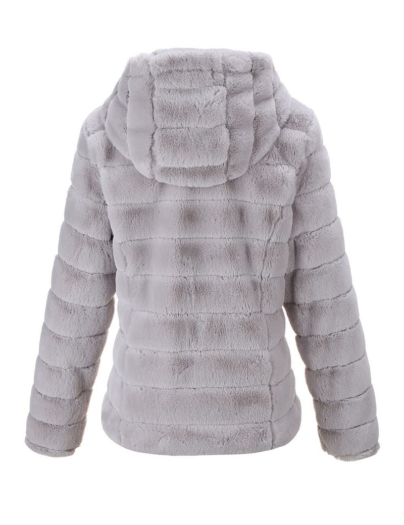 Bellivera Women's Faux Fur Shearling Shaggy Coat Fashion Sherpa-Lined Hood Jacket 1801 Gray L - Image 2