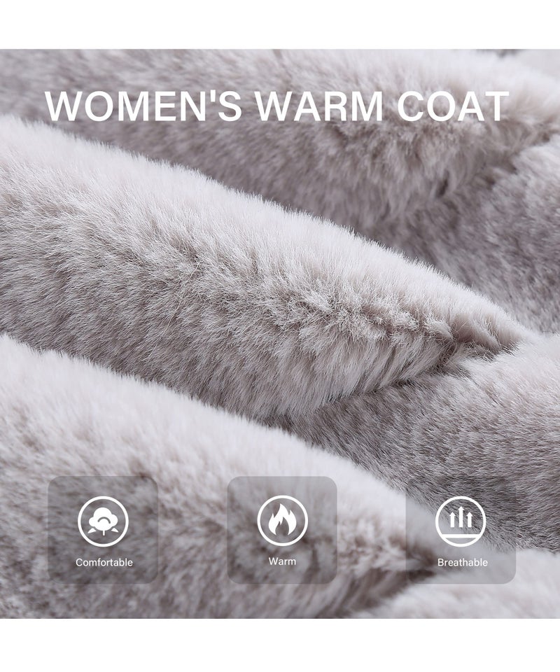 Bellivera Women's Faux Fur Shearling Shaggy Coat Fashion Sherpa-Lined Hood Jacket 1801 Gray L - Image 5