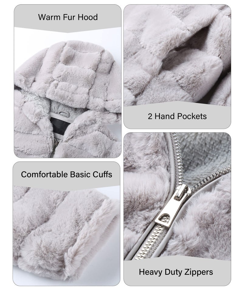 Bellivera Women's Faux Fur Shearling Shaggy Coat Fashion Sherpa-Lined Hood Jacket 1801 Gray L - Image 4