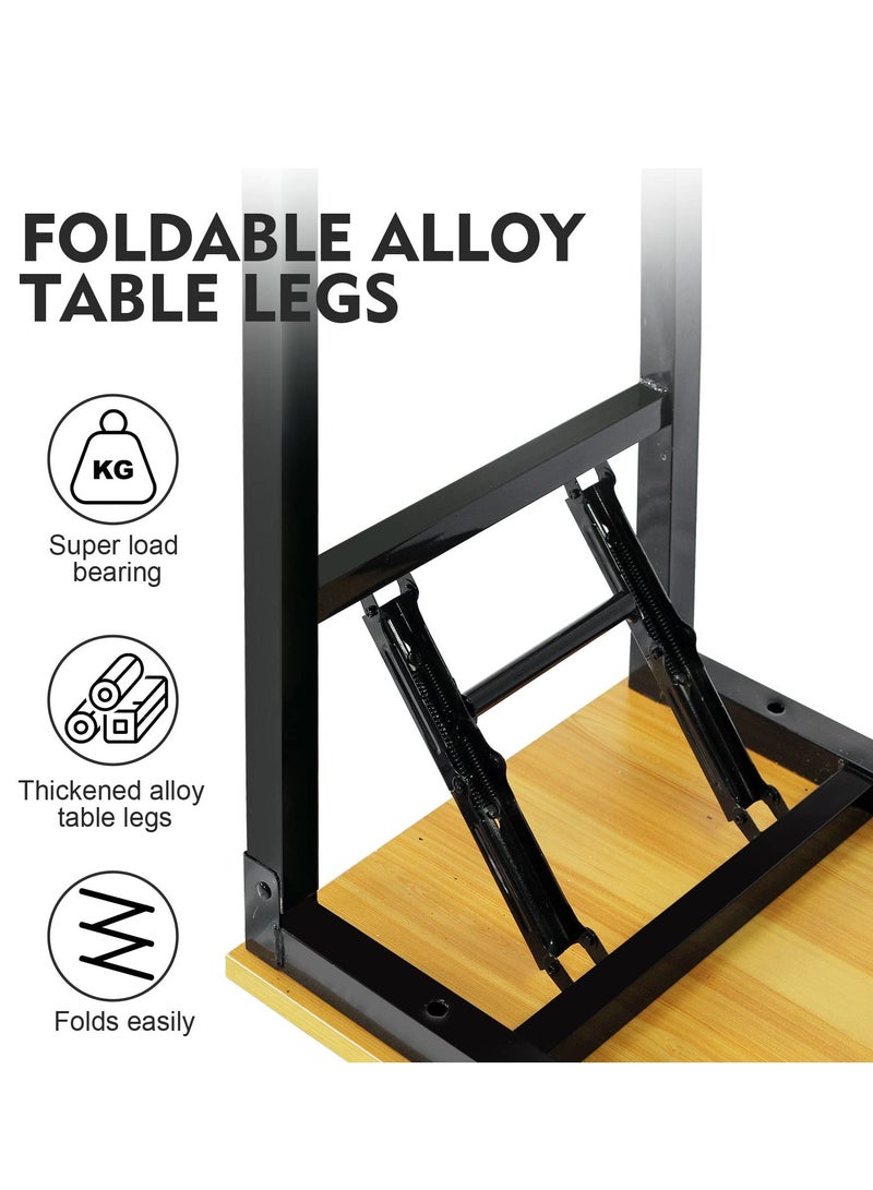 Cool Baby COOLBABY Folding Table Multifunctional Portable Desk Camping Garden Picnic Coffee BBQ - 120x50x75 cm Wood Yellow - Image 4