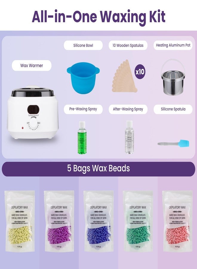 Sunvivi Waxing Kit, Brazilian Wax Warmer for Hair Removal with 5 Bag Hard Wax Beads, Digital Display Melt Warmer Kit for Women Men Full Body, Legs, Face, Bikini,Sensitive skin, White - Image 2