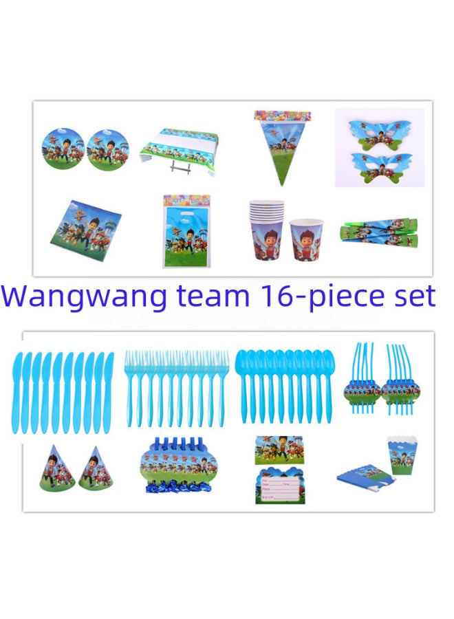 Team Children's Baby's Birthday Holiday Party Tableware Dog Triangle Flag Paper Cup Paper Plate Party Supplies Set - Image 4