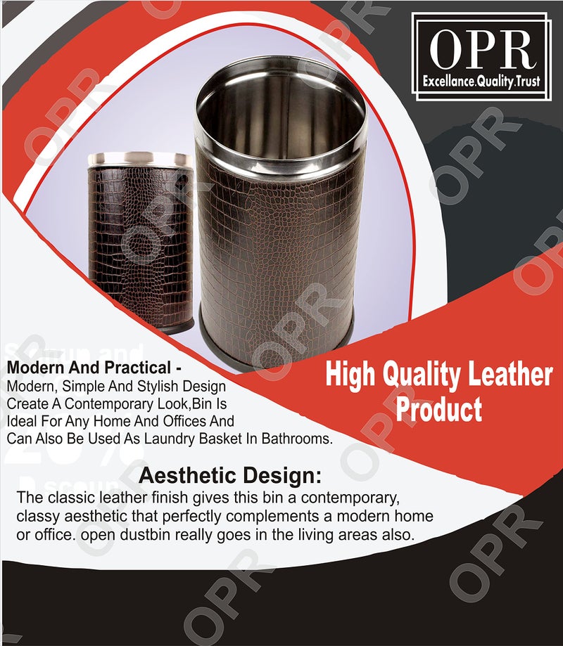 OPR Stainless Steel Leather Open Dustbin Without Lid| Trash Can, Steel Dustbin For Home, Bedroom, Washrooms, Office And Kitchen- 10 litres (8 X 12 inch) (Brown) - Image 4