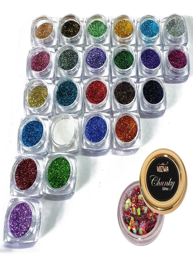 Vozwa 25 Sparkle Loose Glitter Eyeshadow + 1 Professional Red Mix Chunky Glitter - Image 1