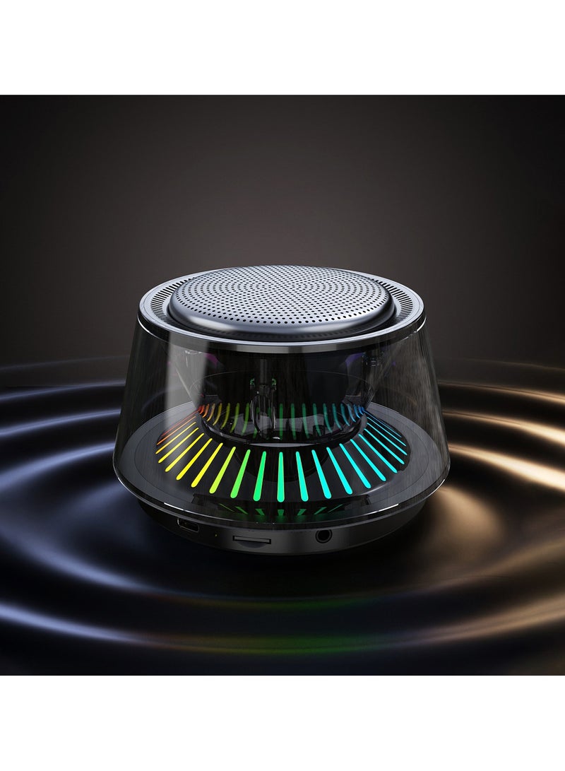 General Wireless Bluetooth Speaker Seven Color Glazed Glass Horn Transparent Top Turntable Atmosphere Light Household Portable Colorful Speaker  - Image 4