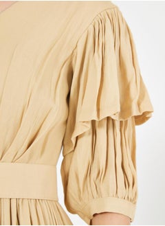 House of Moda Tiered Puff Sleeves Pleated Waist A-Line Maxi Dress by Styli  - Image 1