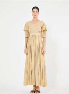 House of Moda Tiered Puff Sleeves Pleated Waist A-Line Maxi Dress by Styli  - Image 4