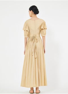 House of Moda Tiered Puff Sleeves Pleated Waist A-Line Maxi Dress by Styli  - Image 2