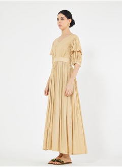 House of Moda Tiered Puff Sleeves Pleated Waist A-Line Maxi Dress by Styli  - Image 3
