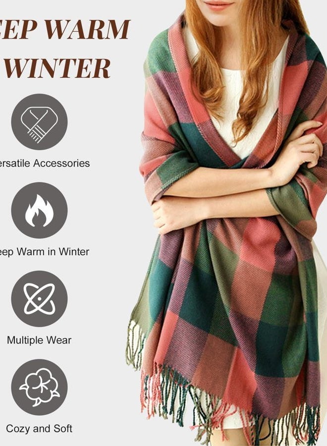 YSense Women's Long Plaid Blanket Chunky Oversized Winter/Fall Warm Scarf Big Tartan Scarves Wrap Shawl, Multicoloured, Multicoloured, M - Image 2