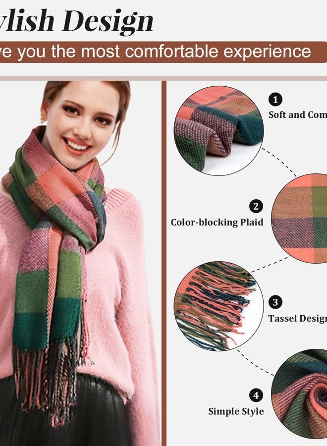 YSense Women's Long Plaid Blanket Chunky Oversized Winter/Fall Warm Scarf Big Tartan Scarves Wrap Shawl, Multicoloured, Multicoloured, M - Image 4