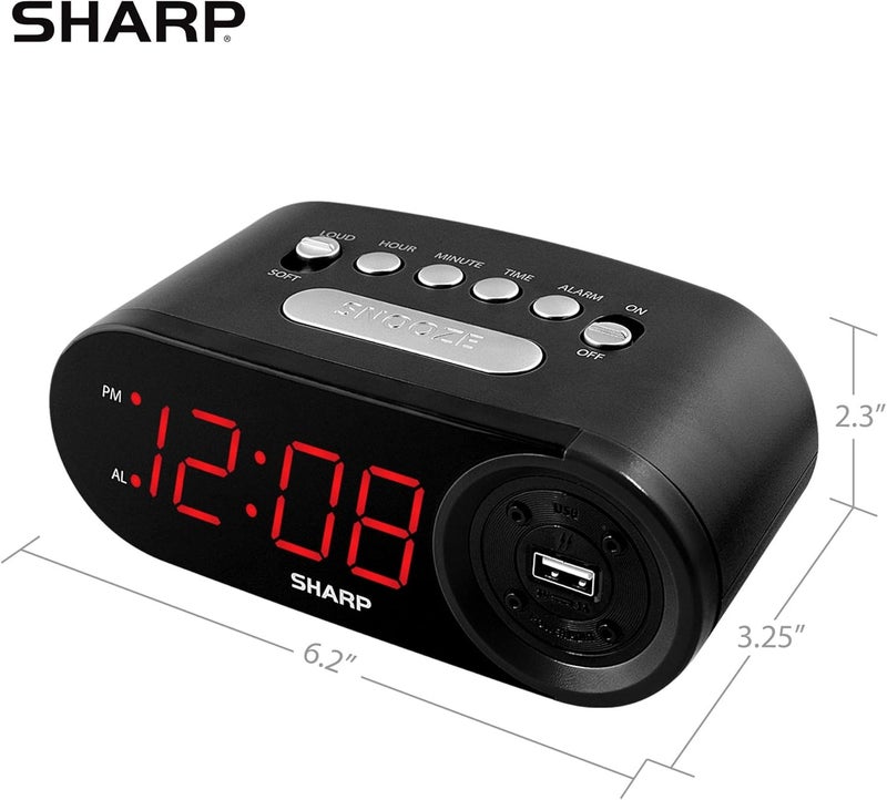 SHARP Digital Easy to Read Alarm Clock with 2 AMP High-Speed USB Charging Power Port - Charge Your Phone, Tablet with a high Speed Charge! Simple, Easy to Use Operation, Midnight Black - Image 5