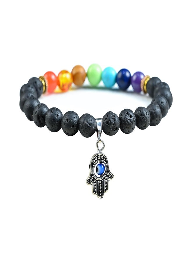 ZAICUS Crystal Bracelet with Lava Stone & 7 Chakra Beads - Evil Eye & Hamsa Hand Charm Bracelet for Protection, Good Luck & Positive Energy - Unisex Stretch Bracelet - Image 1
