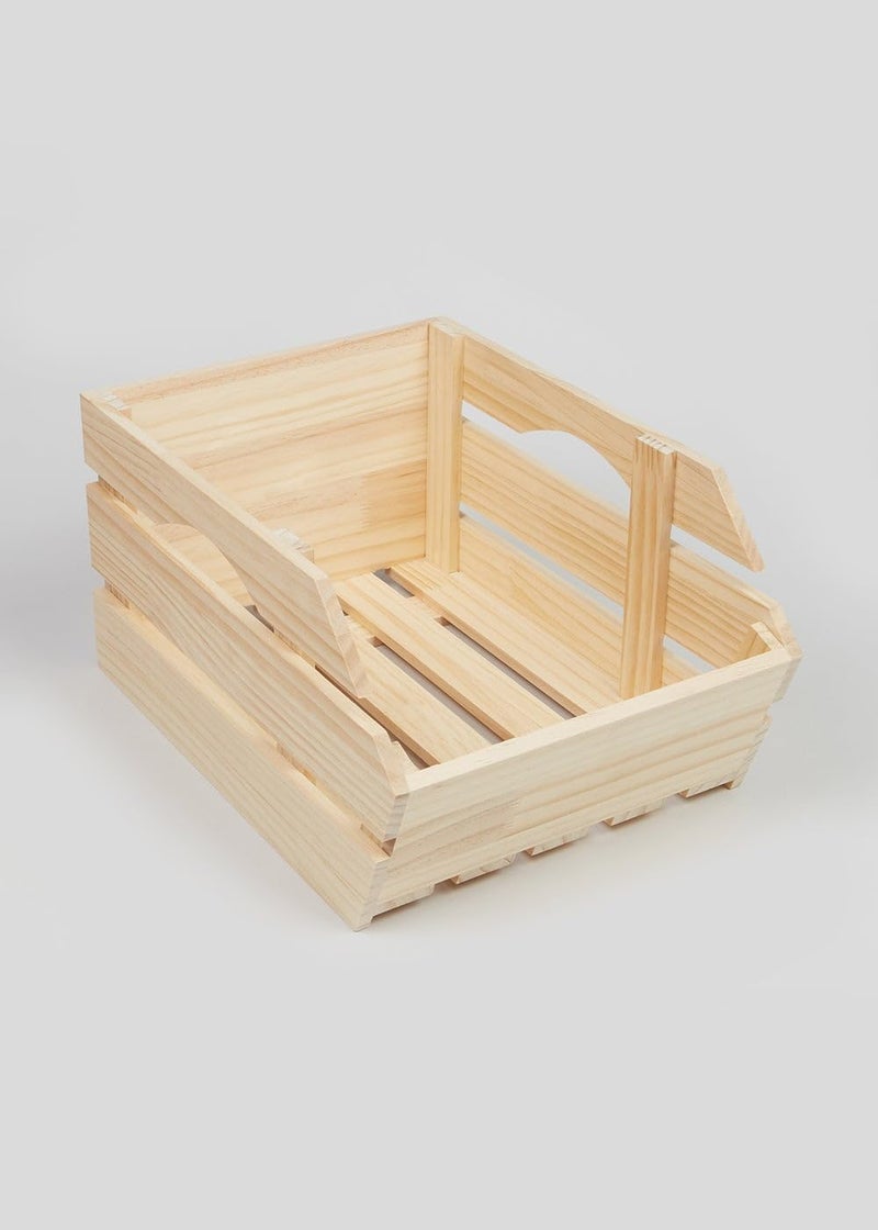Matalan Large Stackable Wooden Kitchen Crate, 36 cm x 20 cm x 15 cm Size