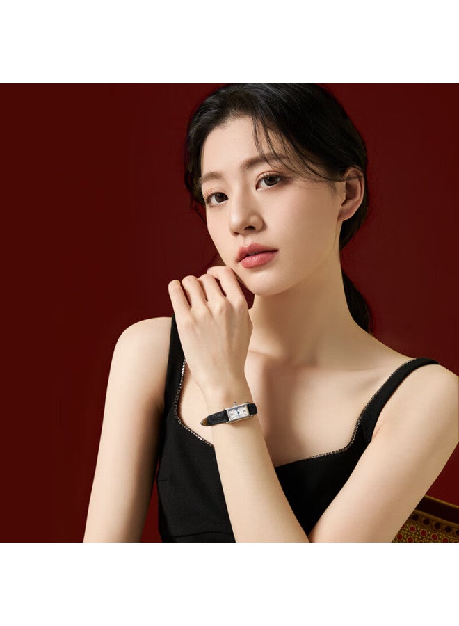 Rossini Women's Watch, Ladies' Wrisch, New Year Gift For Girlfriend, Light Luxury Retro Quartz Small Square Watch With Black Leather Strap 224476 - Image 2
