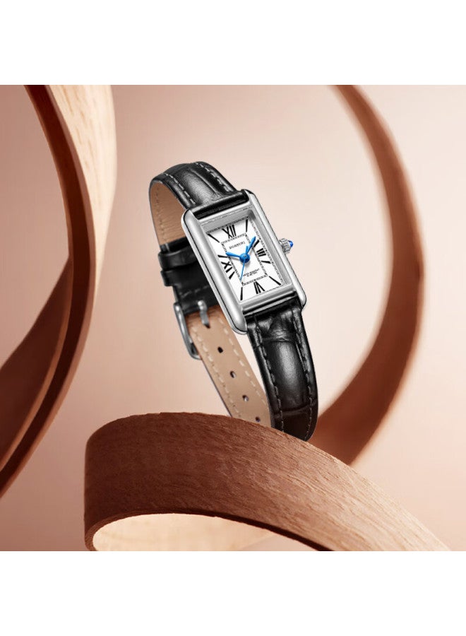 Rossini Women's Watch, Ladies' Wrisch, New Year Gift For Girlfriend, Light Luxury Retro Quartz Small Square Watch With Black Leather Strap 224476 - Image 3