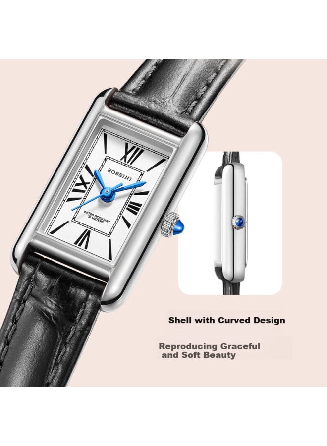 Rossini Women's Watch, Ladies' Wrisch, New Year Gift For Girlfriend, Light Luxury Retro Quartz Small Square Watch With Black Leather Strap 224476 - Image 1