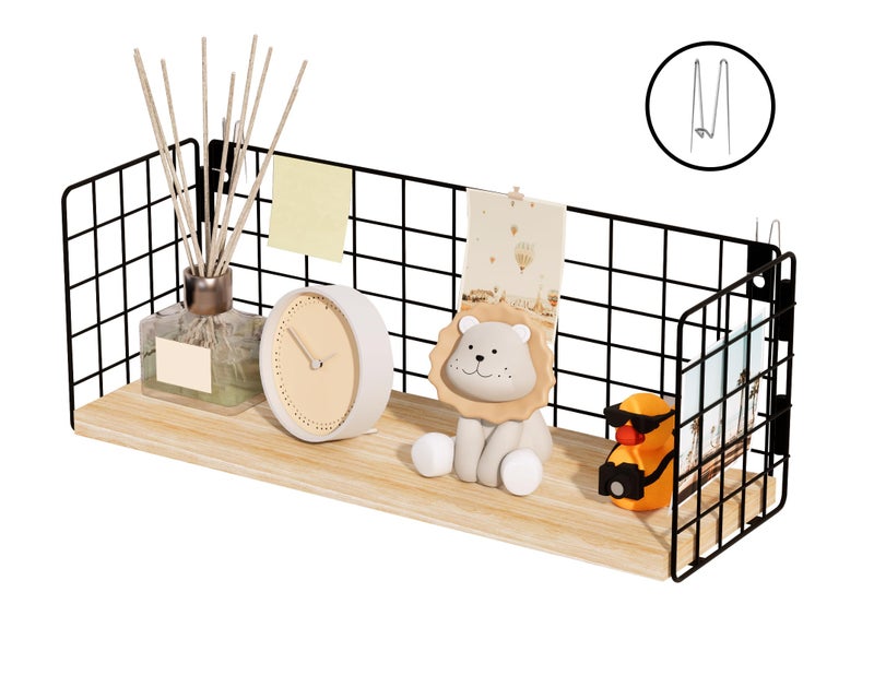 SoaShower Floating Cubicle Shelf with Hooks, Paulownia Wood Desktop Organizer for Office Cubicle Decor, Desk Shelf for Top of Desk & Cute Cubicle Accessories for Work - Image 1