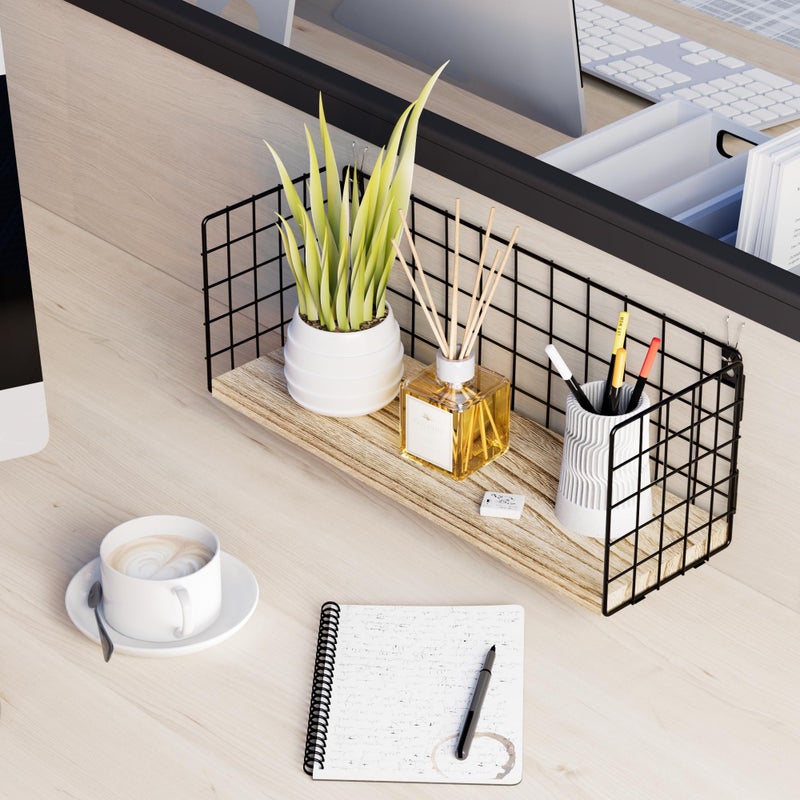 SoaShower Floating Cubicle Shelf with Hooks, Paulownia Wood Desktop Organizer for Office Cubicle Decor, Desk Shelf for Top of Desk & Cute Cubicle Accessories for Work - Image 4