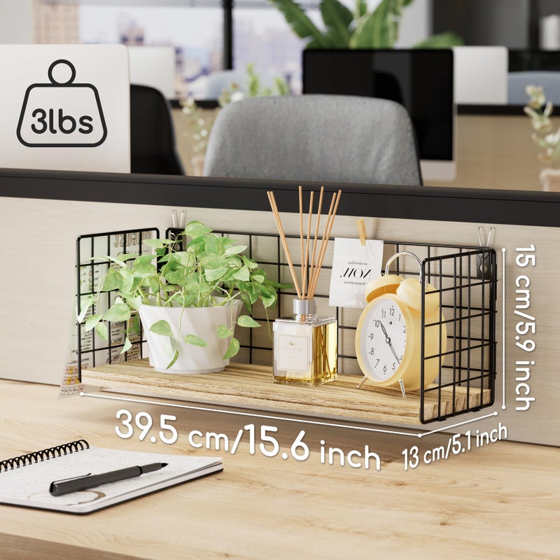 SoaShower Floating Cubicle Shelf with Hooks, Paulownia Wood Desktop Organizer for Office Cubicle Decor, Desk Shelf for Top of Desk & Cute Cubicle Accessories for Work - Image 2