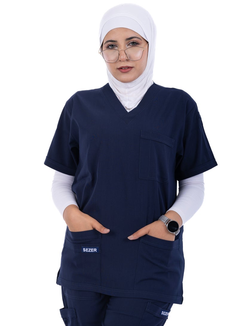 sezer Shine in comfort and elegance with a cotton medical scrub from Caesar - the perfect dark blue for women! - Image 1