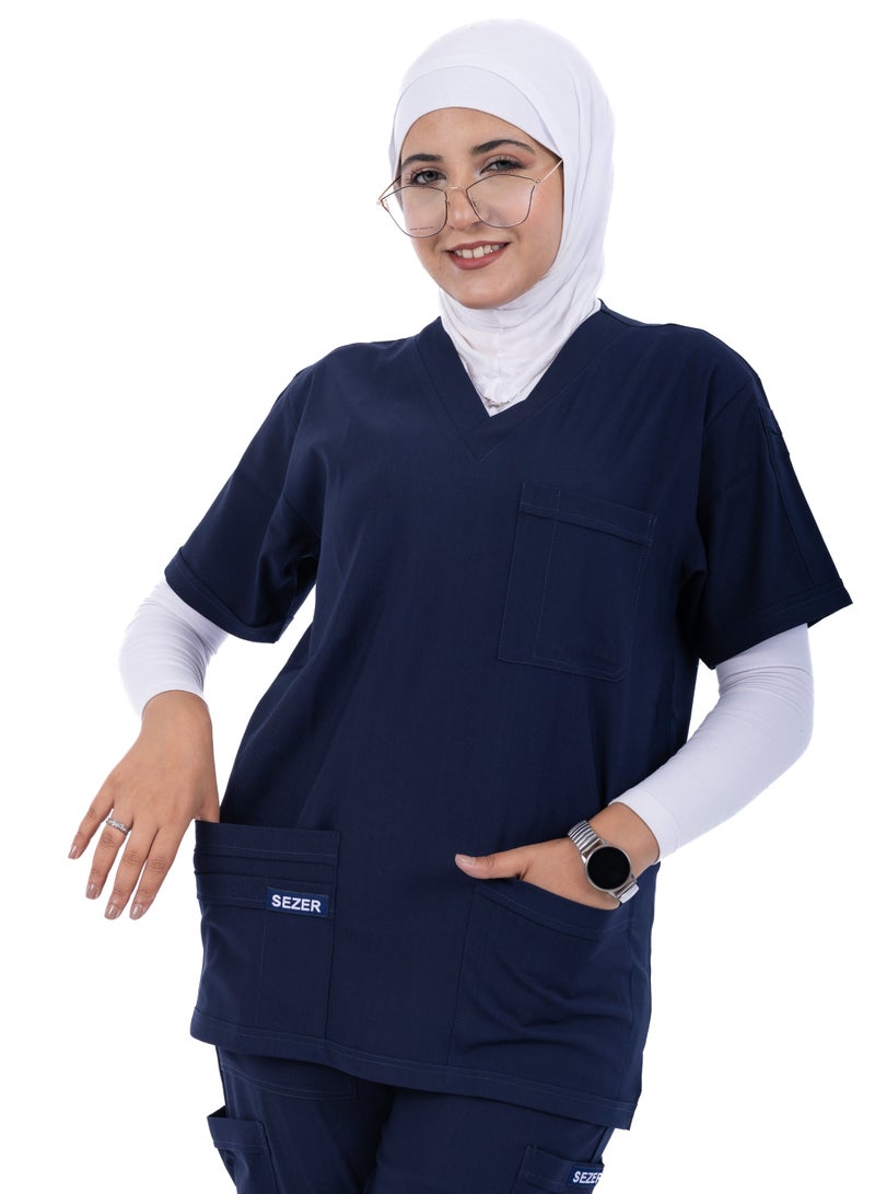 sezer Shine in comfort and elegance with a cotton medical scrub from Caesar - the perfect dark blue for women! - Image 2