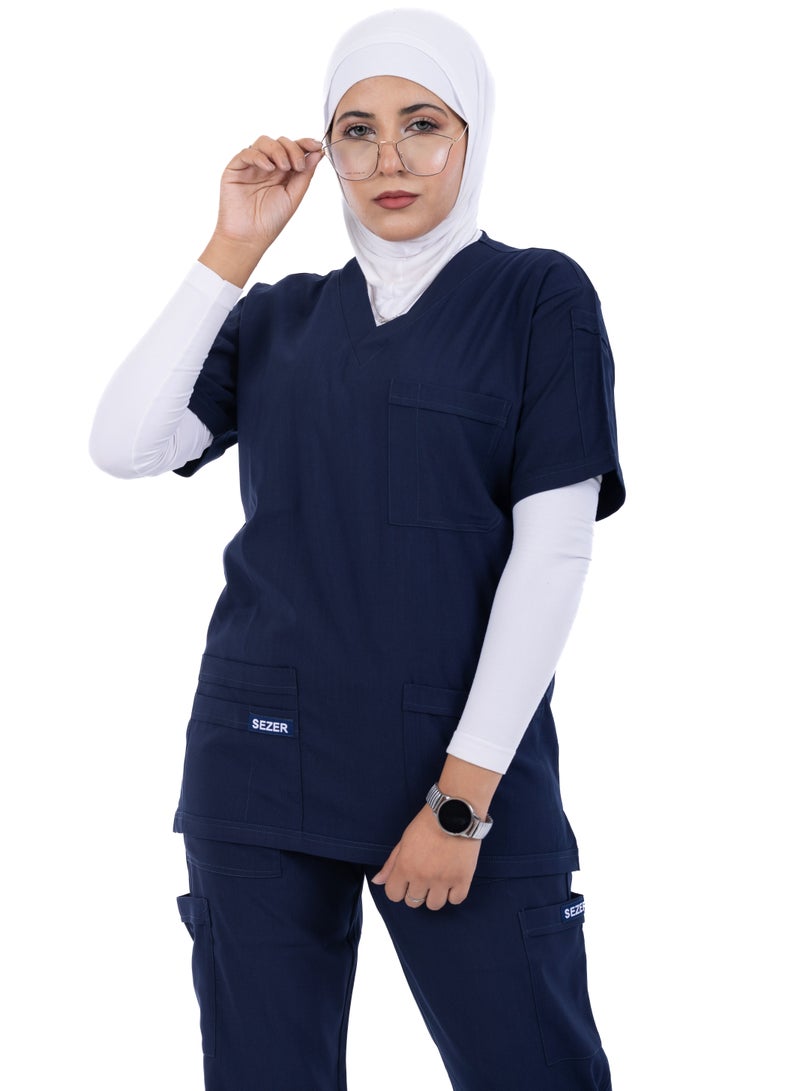 sezer Shine in comfort and elegance with a cotton medical scrub from Caesar - the perfect dark blue for women! - Image 3