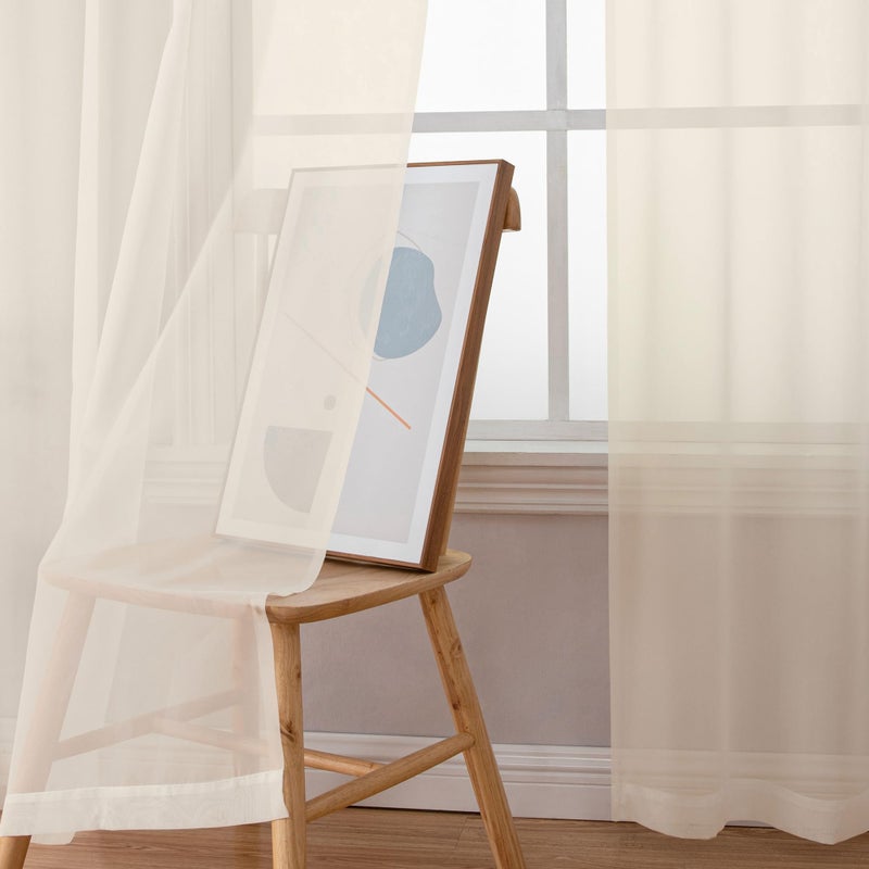 Chyhomenyc Cream Sheer Curtains 96 Inches Long - Light Filtering Solid Voile Window Panel Drapes for Bedroom, Elegant Soft Breathable Living Room Sheer Curtains, Each 42Wx96L Inch, 2 Panels - Image 4
