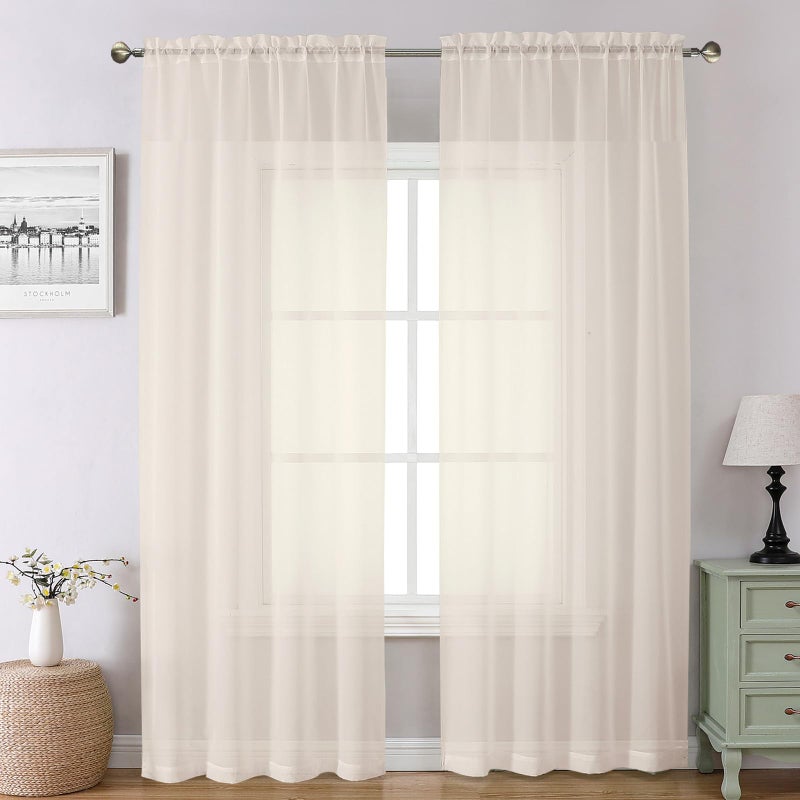 Chyhomenyc Cream Sheer Curtains 96 Inches Long - Light Filtering Solid Voile Window Panel Drapes for Bedroom, Elegant Soft Breathable Living Room Sheer Curtains, Each 42Wx96L Inch, 2 Panels - Image 1