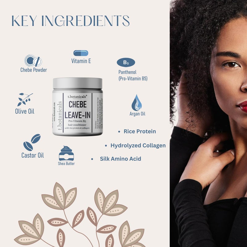 t.botanicals Chebe Leave In Conditioner Hair Growth with Provitamin B5, Thickening Strengthening Chebe Butter, Chebe Powder, Chebe Oil, Silk Amino Acids, Collagen (Citrus, 8 Ounce) - Image 3