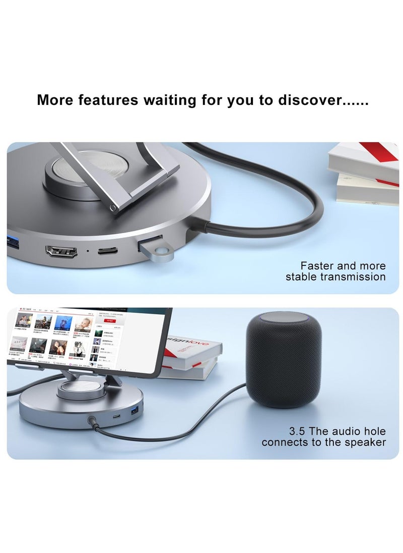 KASTWAVE - Docking Station for iPad Pro, Steam Deck, ROG Ally, 10 in 1 with 4K@60Hz HDMI SD TF 4.0 Reader,Gigabit Ethernet RJ45 100W PD,Audio,USB A,USB C Rotatable Folding Type-C Tablet Stand Holder - Image 1