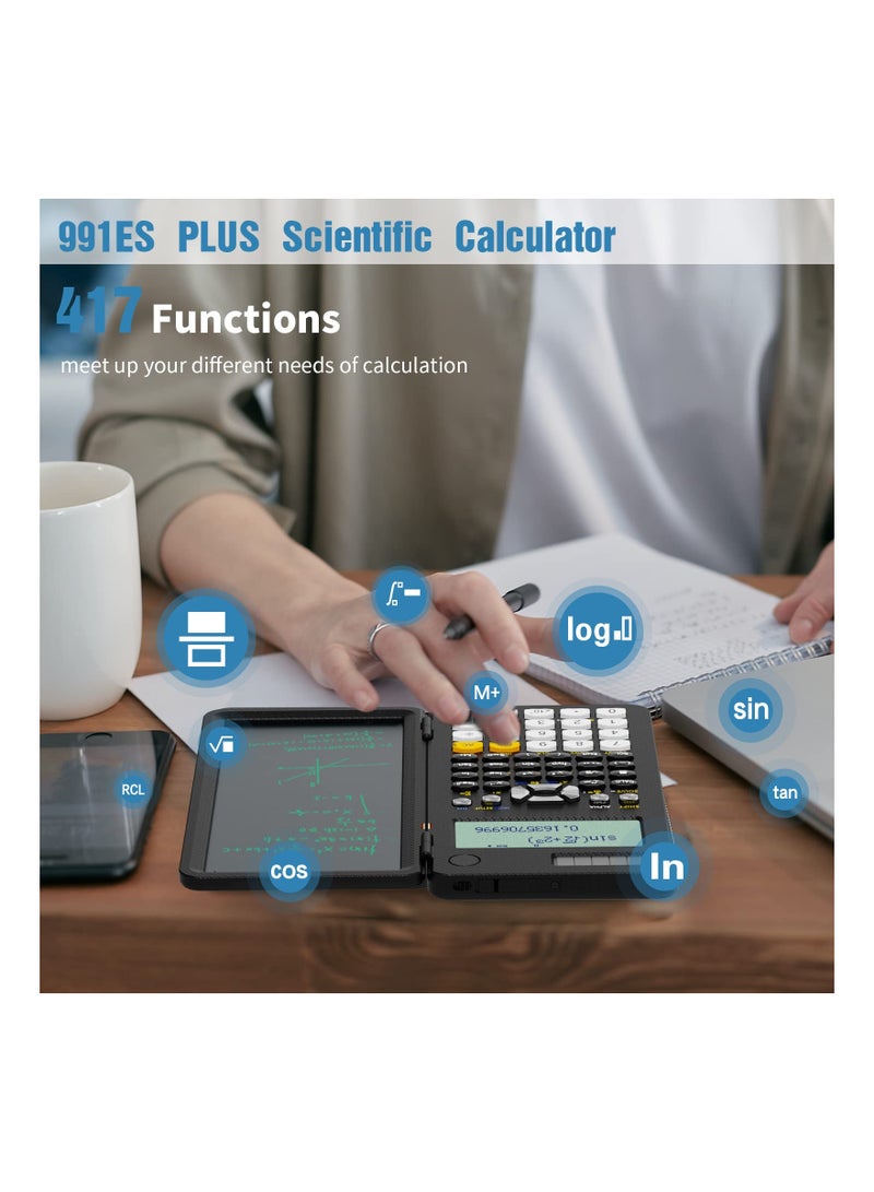 Upgraded 991ES Plus Scientific Calculator Multiview 4-Line Display Scientific Calculators with Erasable LCD Writing Tablet Solar Battery Power Desktop Calculator with Notepad for School - Image 3