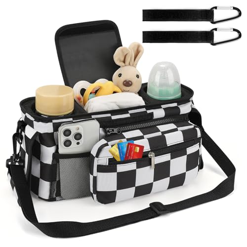 Accmor Universal Stroller Organizer with Insulated Cup Holder Detachable Phone Bag and Shoulder StrapStroller Bag Caddy Organizer Fits for Uppababy Baby Jogger Britax Strollers - Image 3